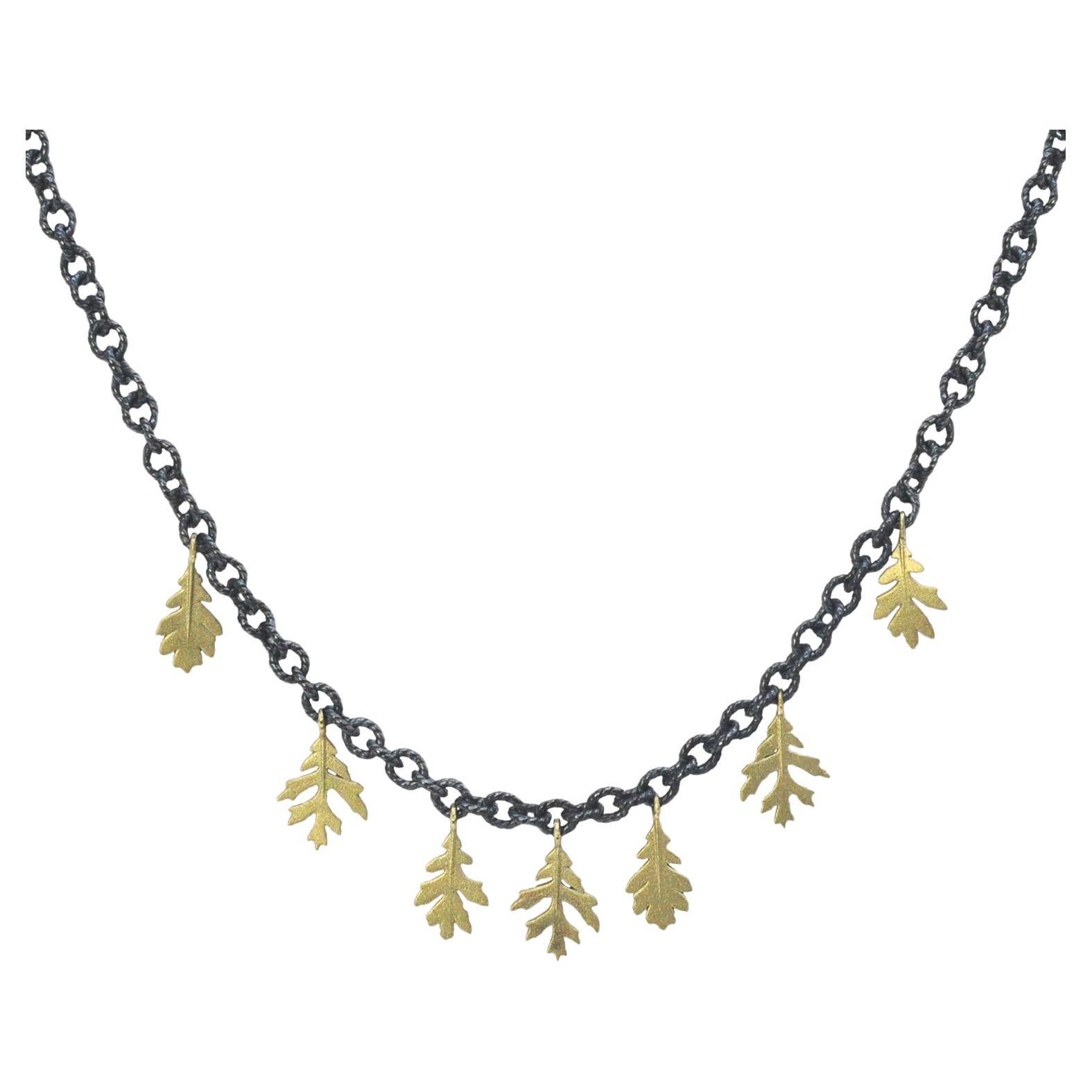 Gold and Silver Oak Leaf Necklace For Sale