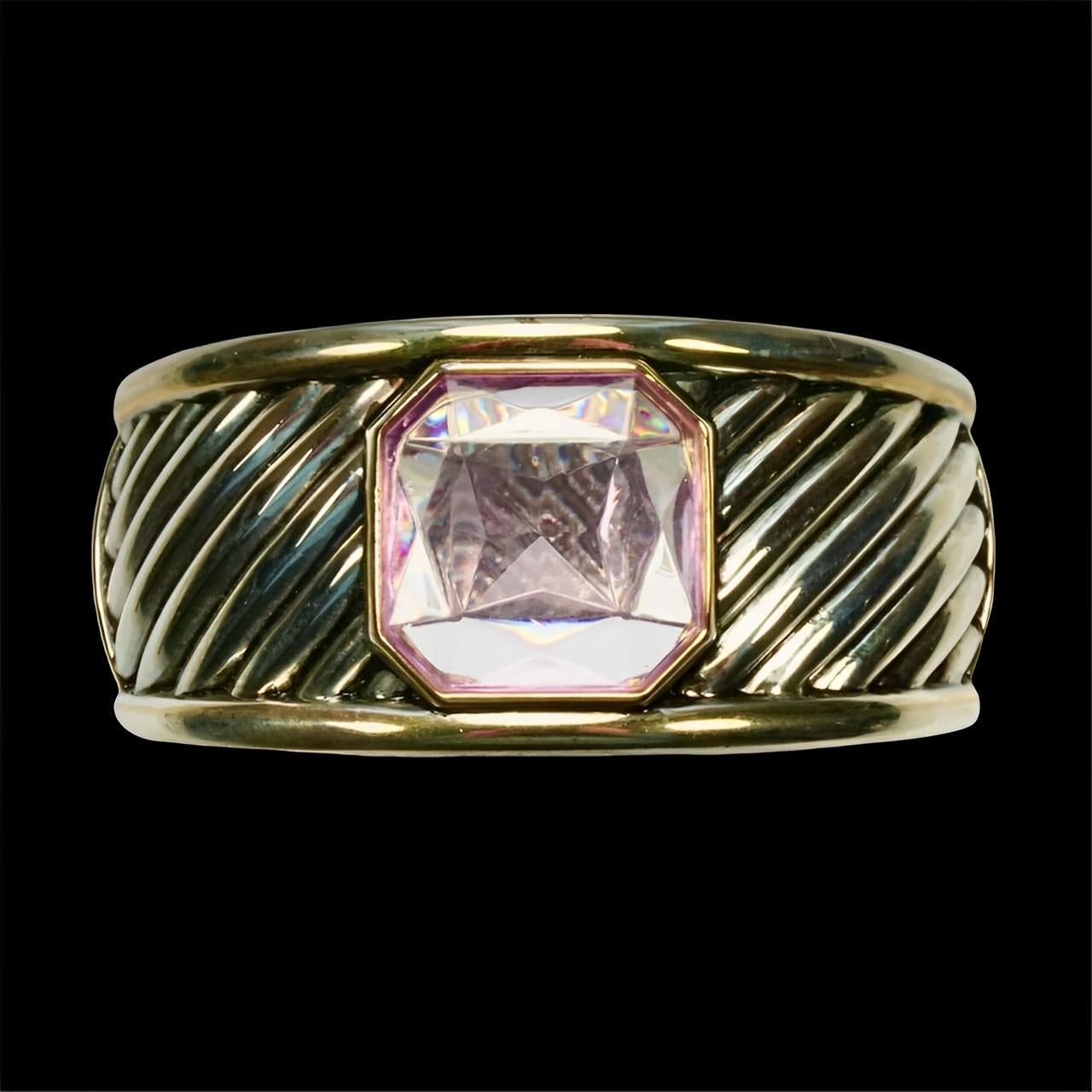 Bracciale con braccialetto a forma di braccialetto placcato in oro e argento con pietra di resina ametista pallida in vendita 4