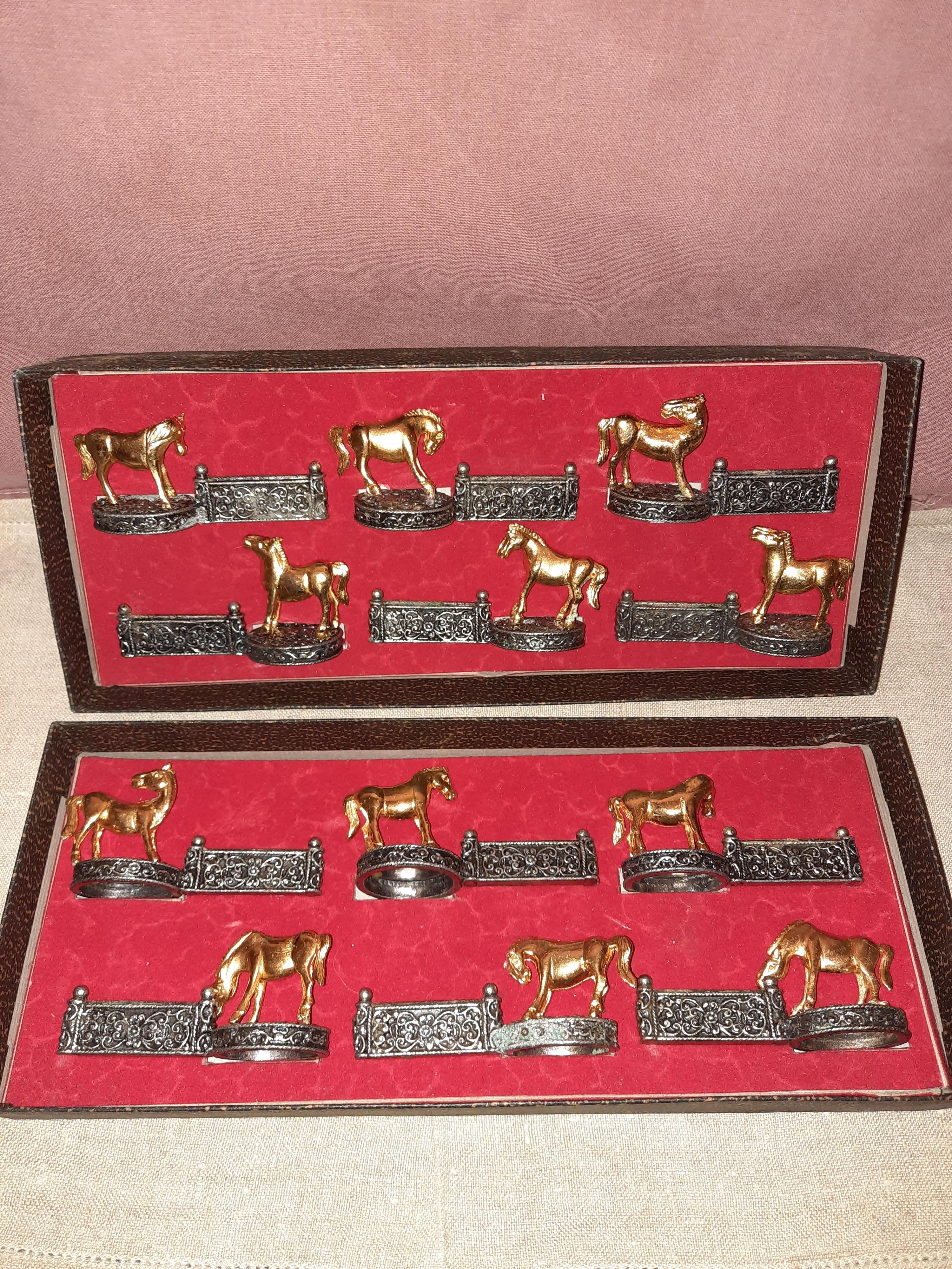 Mid-20th Century Gold and Silver Plated Vintage French Horse Knife/Chopstick Rests For Sale