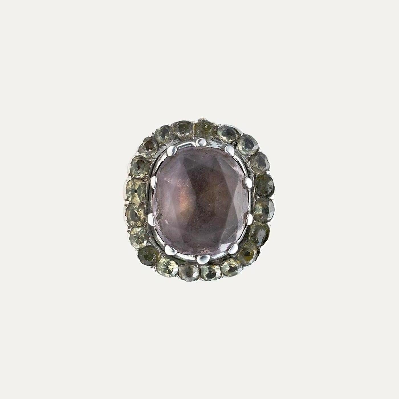 Portugiesischer Ring aus Gold und Silber des XVIII. Jahrhunderts mit Amethyst und Chrysolit im Angebot 1