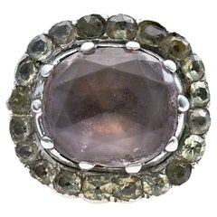 Bague portugaise du XVIIIe siècle en or et argent avec améthyste et chrysolite