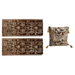 Gold and Silver Velvet Curtain Panels with Pillow in Coffee Brown