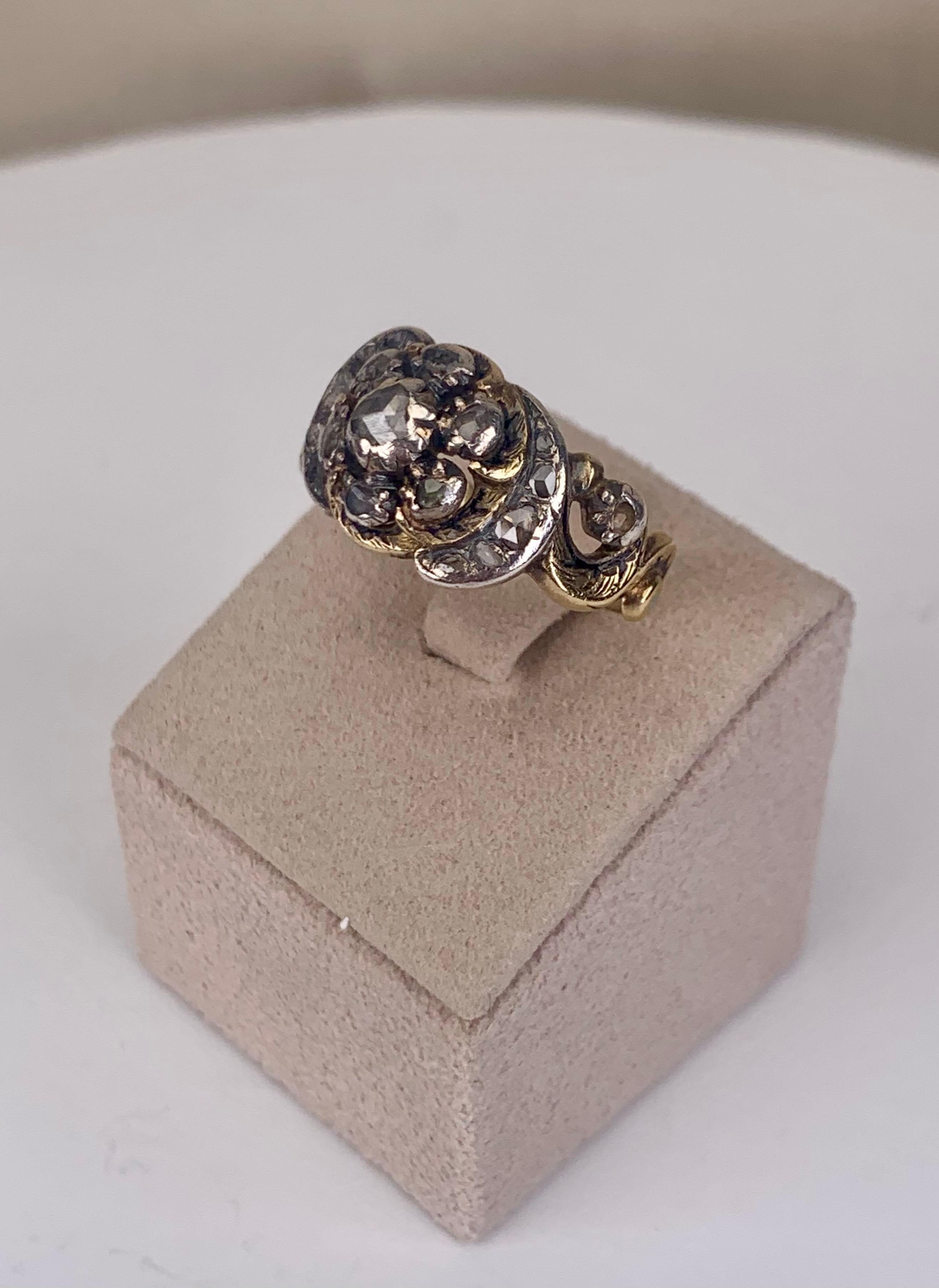 Gold and silver ring with diamonds, Portuguese, 18th/19th century Corte rosa en venta