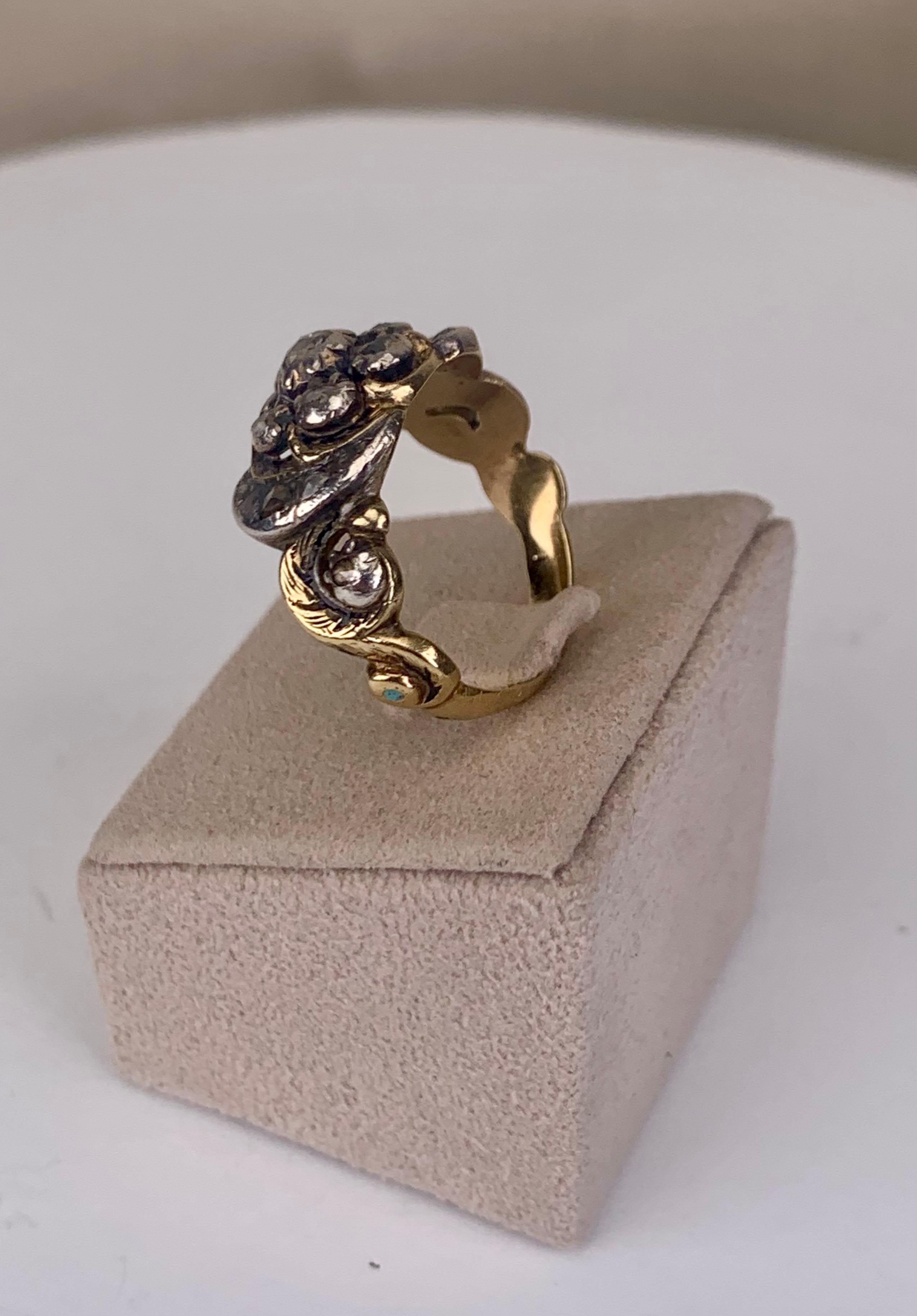 Gold and silver ring with diamonds, Portuguese, 18th/19th century en Bueno estado para la venta en Lisboa, PT