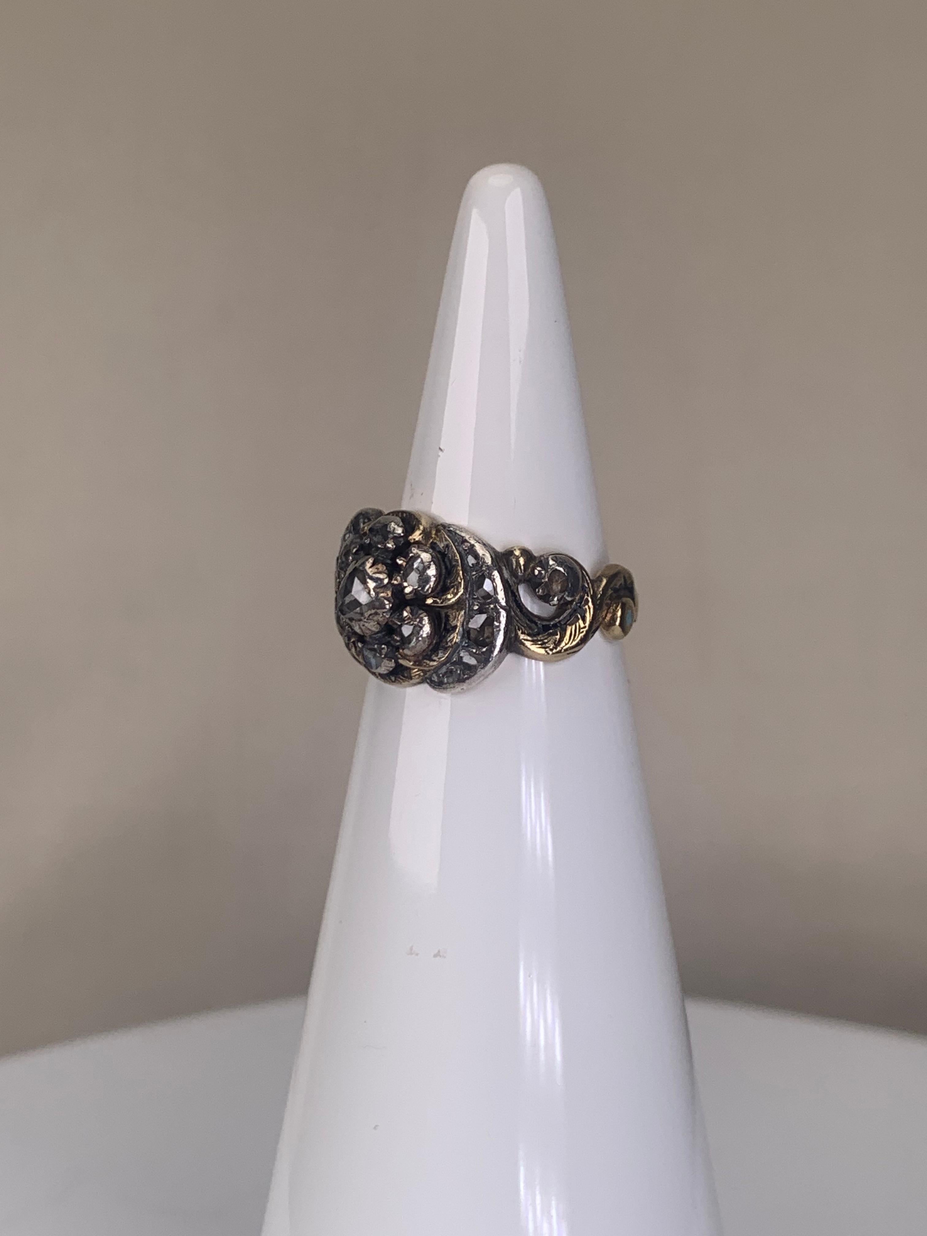 Gold and silver ring with diamonds, Portuguese, 18th/19th century en venta 1