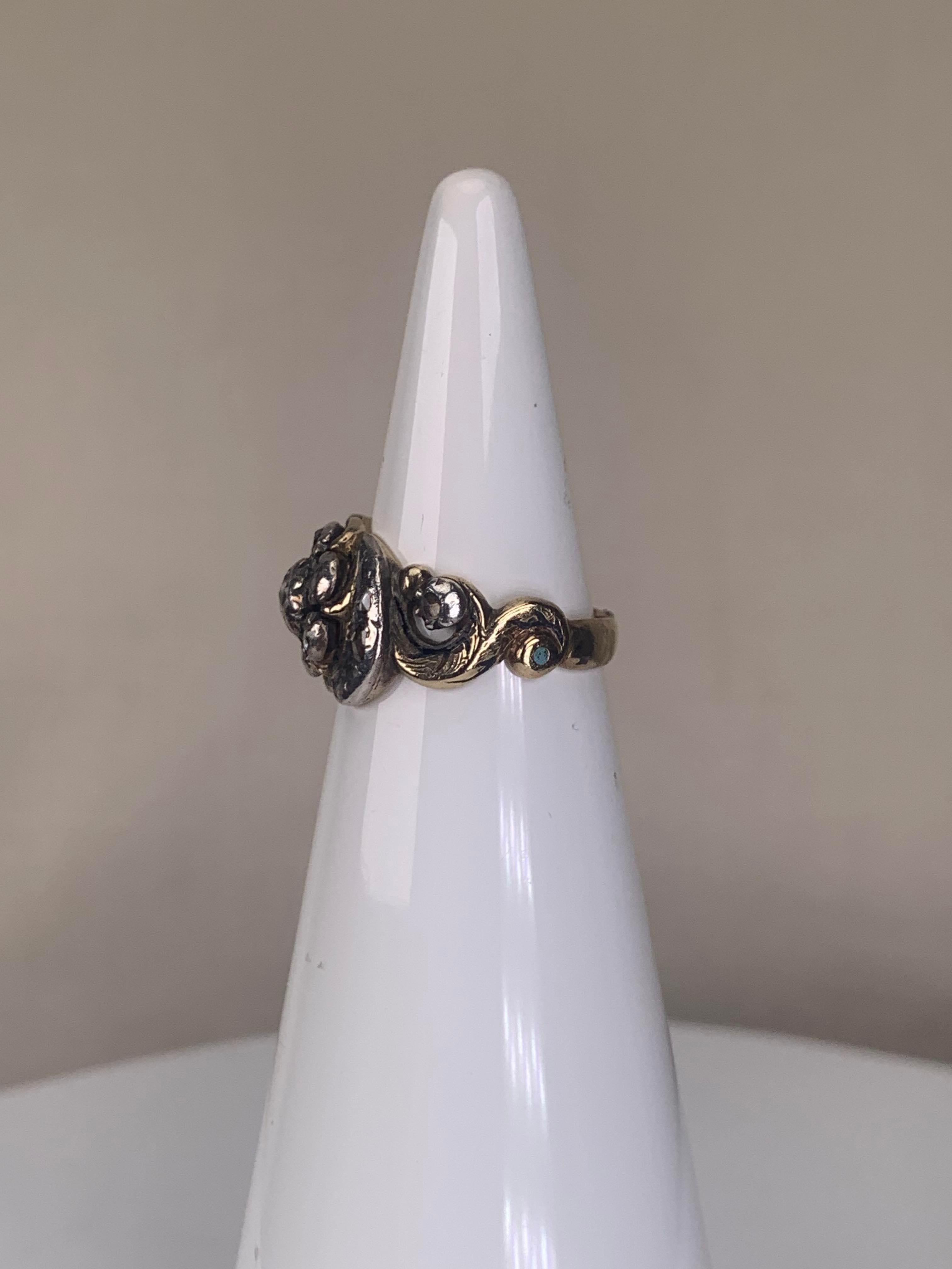 Gold and silver ring with diamonds, Portuguese, 18th/19th century en venta 3