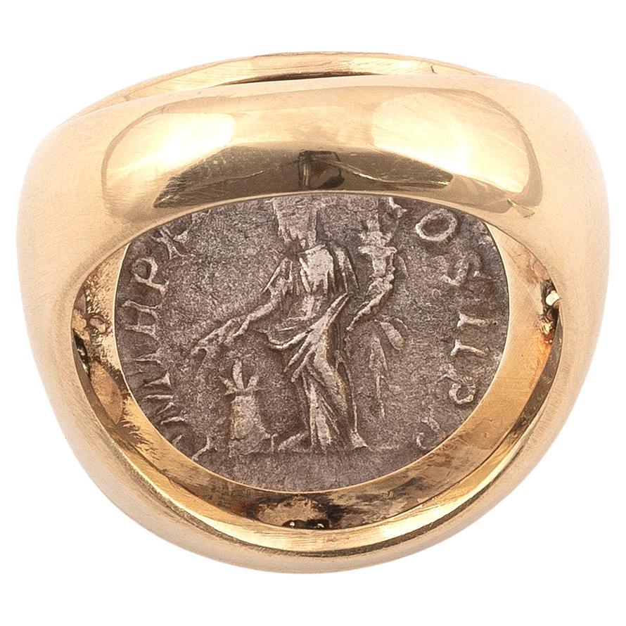 Gold and Silver Roman Settimio Severo Coin Ring In New Condition In Firenze, IT