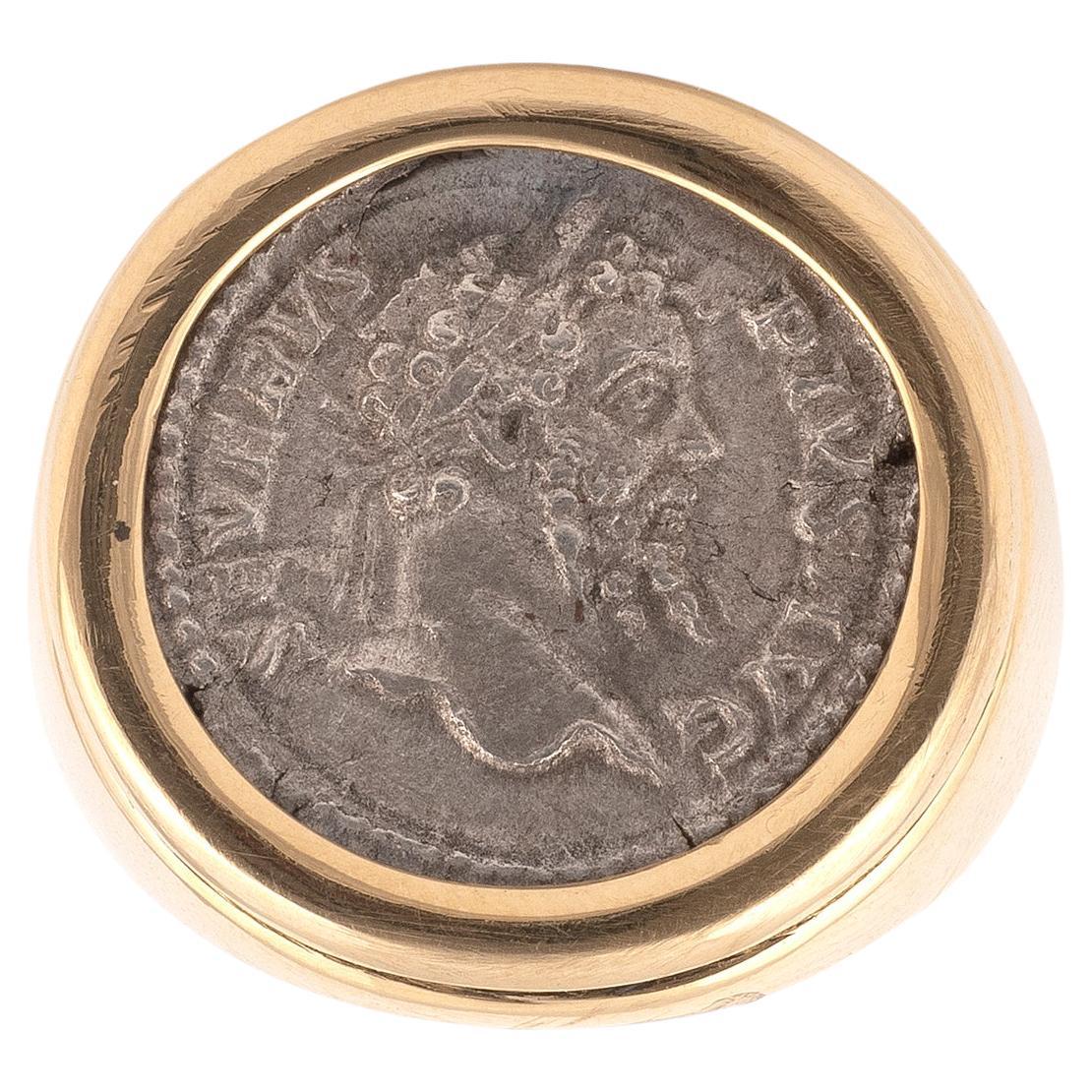 Women's or Men's Gold and Silver Roman Settimio Severo Coin Ring