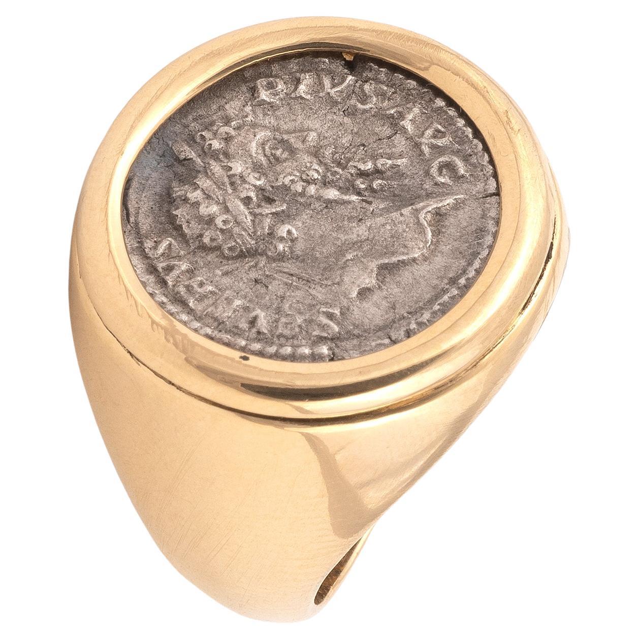 Vintage 10 Karat White Gold and Hematite Roman Soldier Ring at 1stDibs