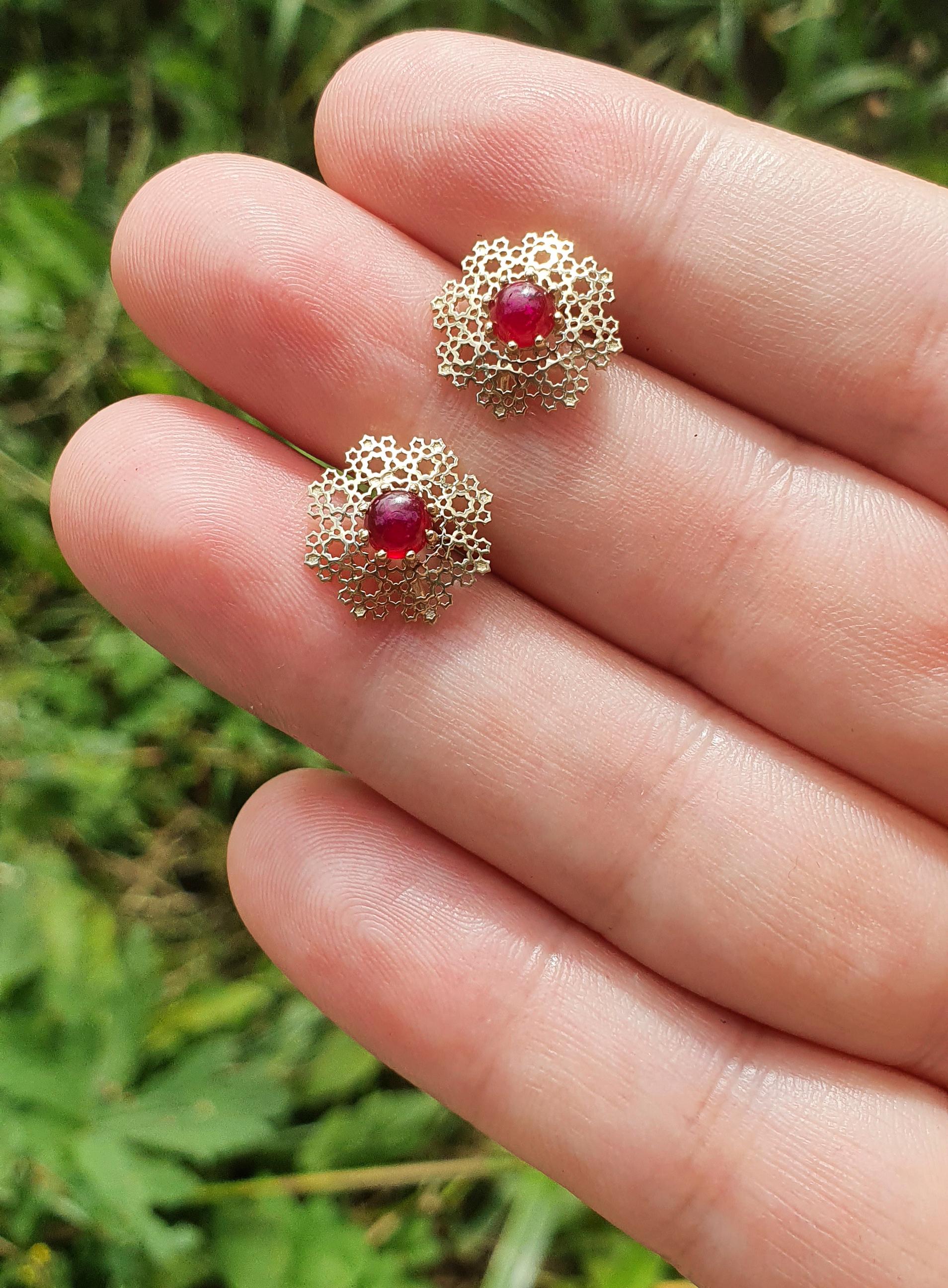 Ruby earrings. Gold and Silver Transformable Earrings Studs with Rubies For Sale 8
