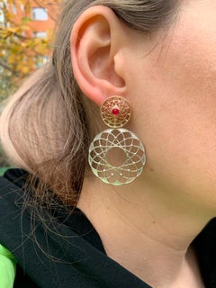 Gold and Silver Transformable Earrings Studs with Earrings with Rubies