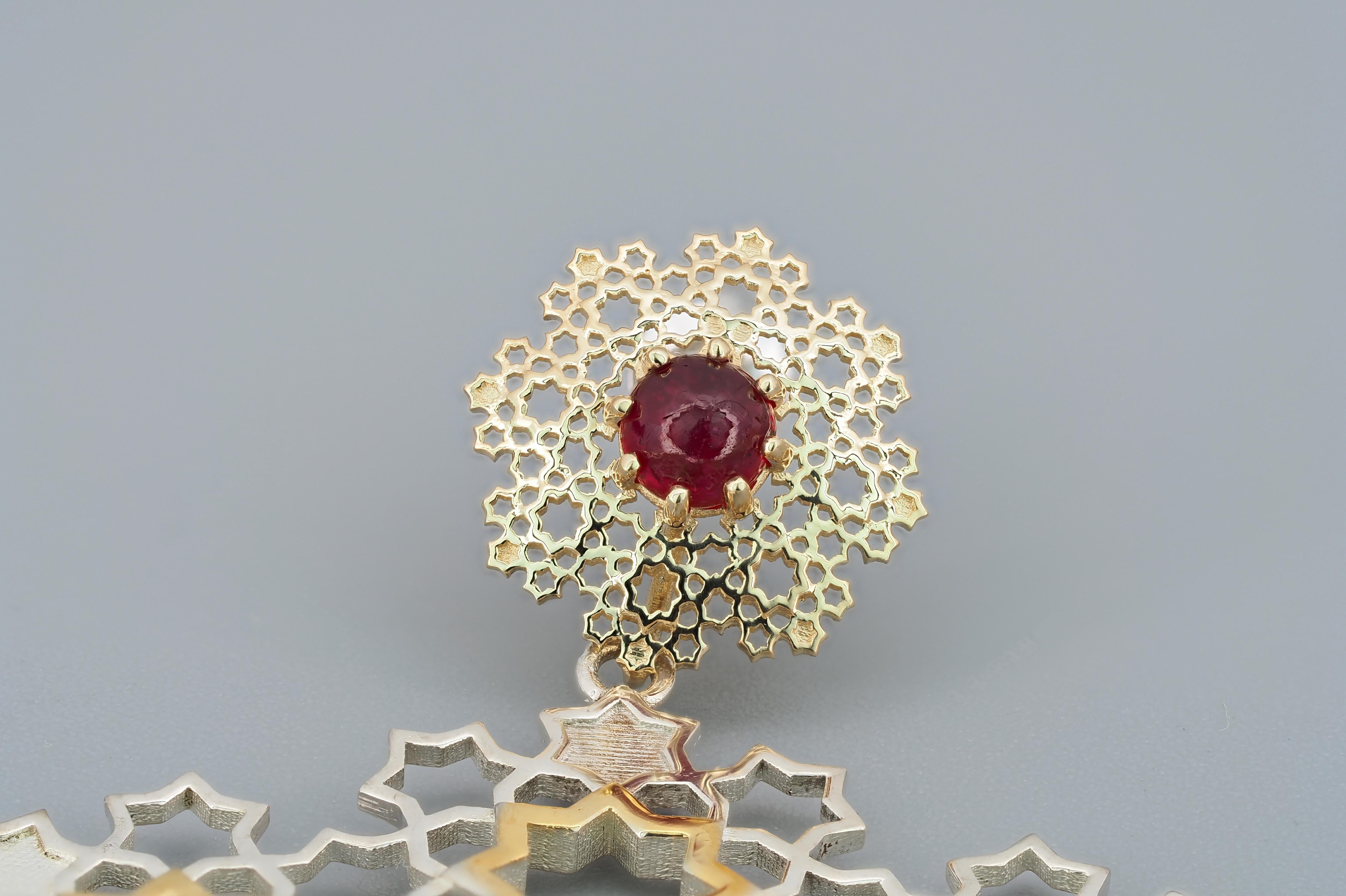 Women's Ruby earrings. Gold and Silver Transformable Earrings Studs with Rubies For Sale