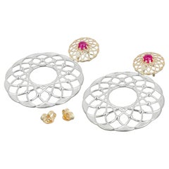 Boucles d'oreilles transformables en or et argent Boucles d'oreilles avec rubis
