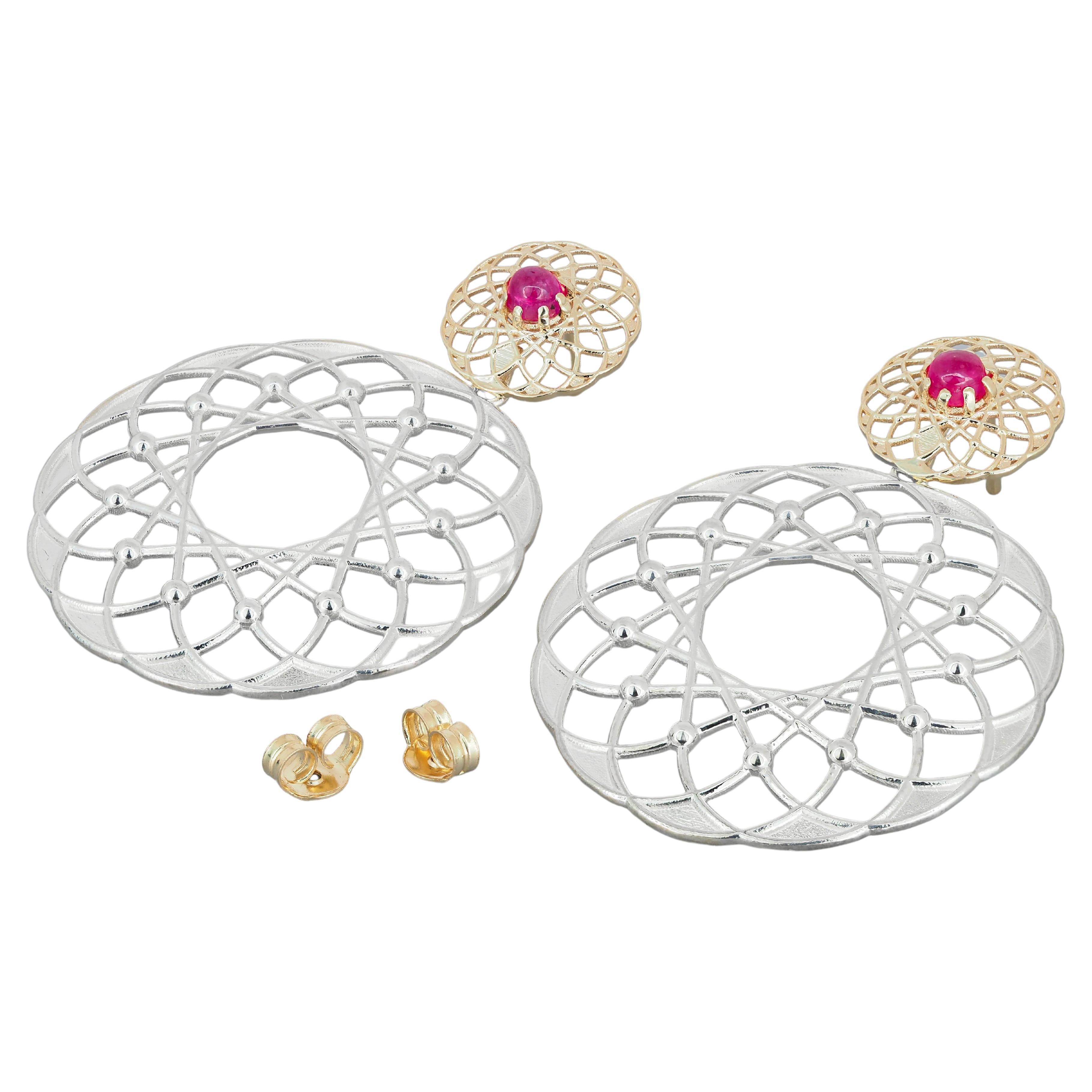 Gold and Silver Transformable Earrings Studs with Earrings with Rubies For Sale