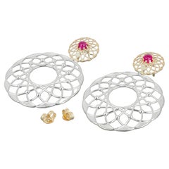 Gold and Silver Transformable Earrings Studs with Earrings with Rubies