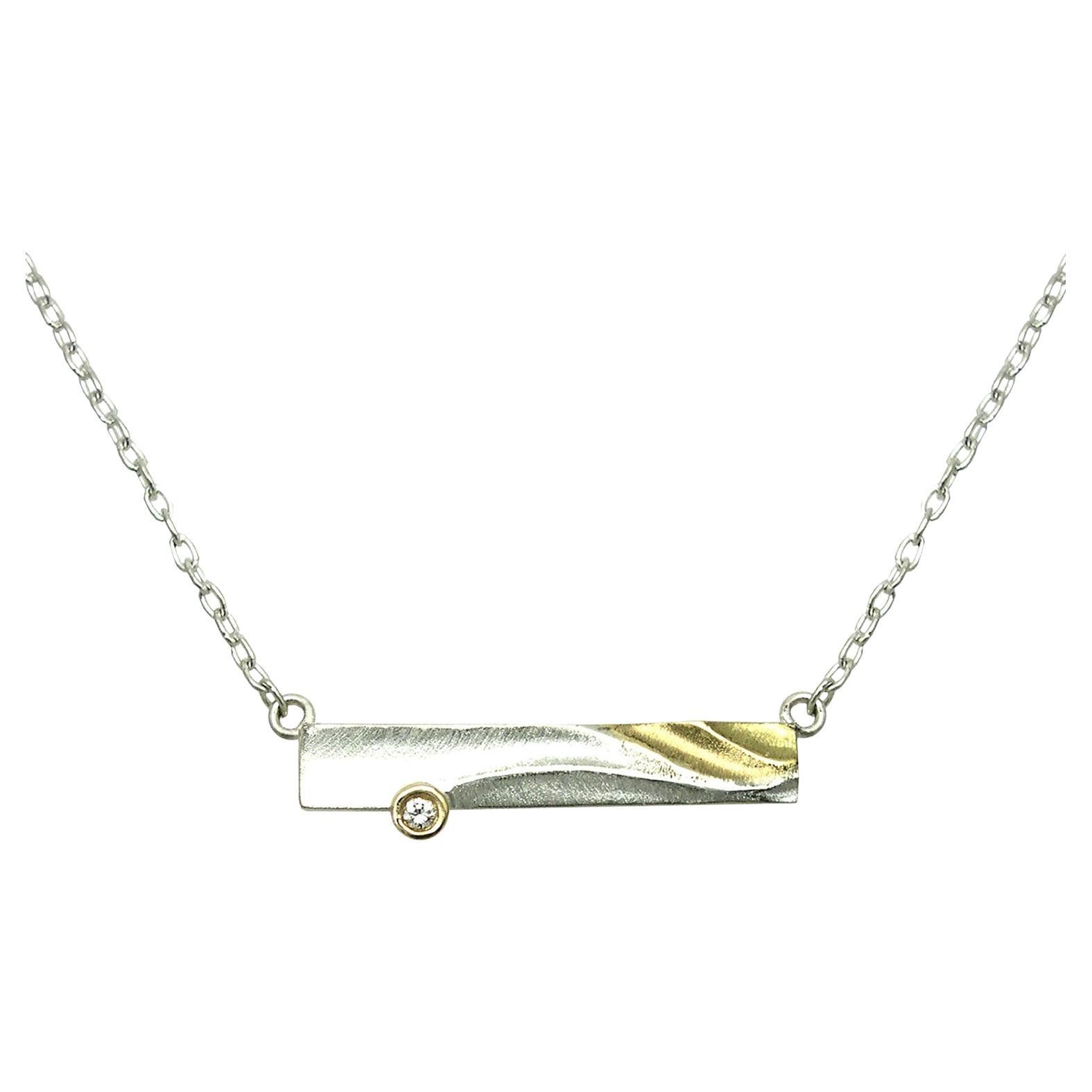 Gold and Silver Zen Necklace with Diamond Accent from K.Mita For Sale