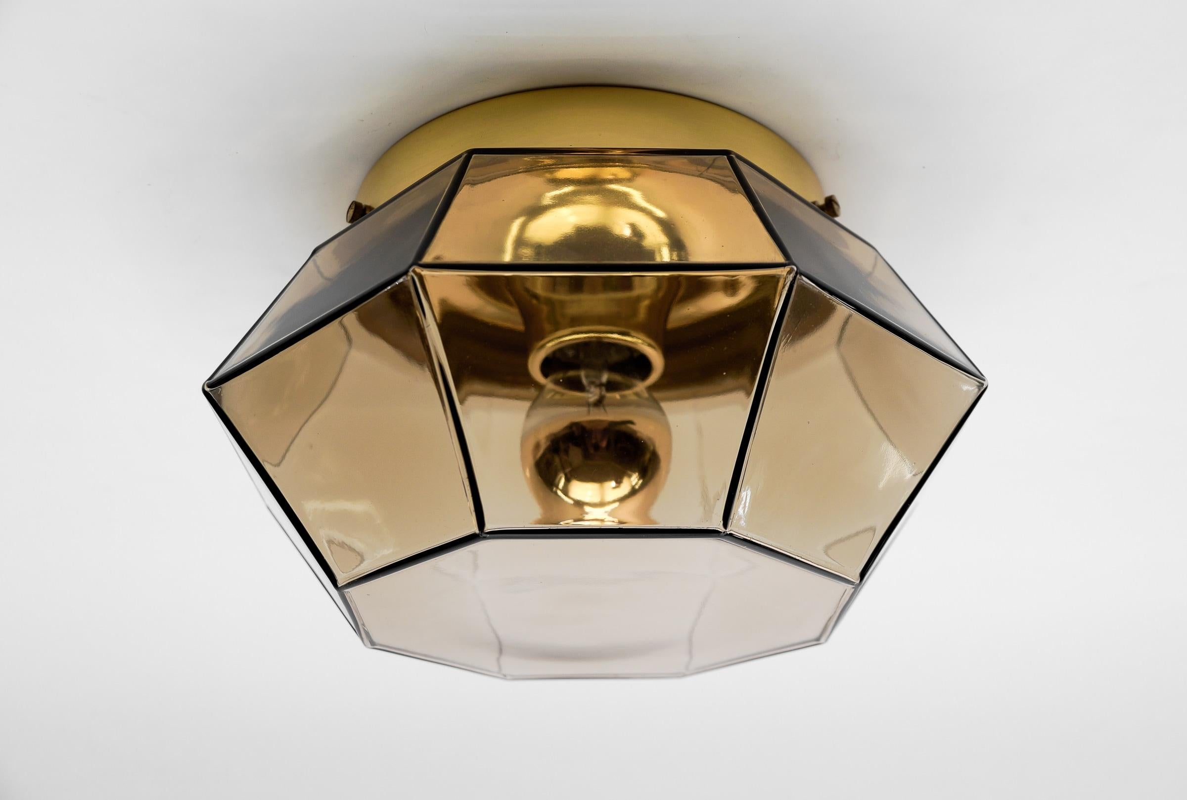 Gold and Smoked Glass Flush Mount by Limburg, Germany 1960s For Sale 4