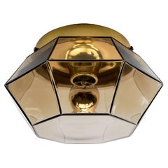 Gold and Smoked Glass Flush Mount by Limburg, Germany 1960s