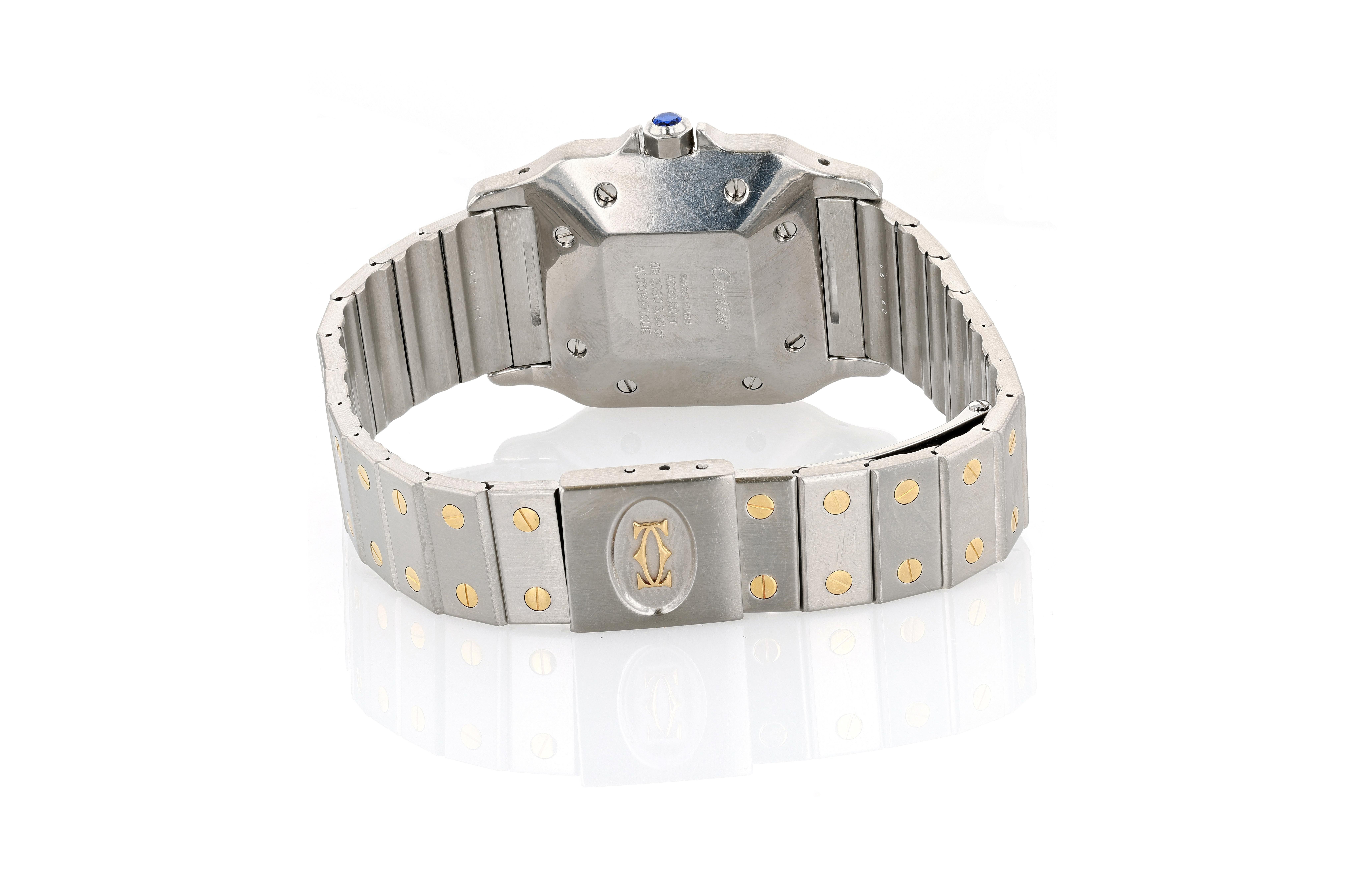 Montre-bracelet automatique Cartier Santos Carrée en or et acier Bon état - En vente à Princeton, NJ