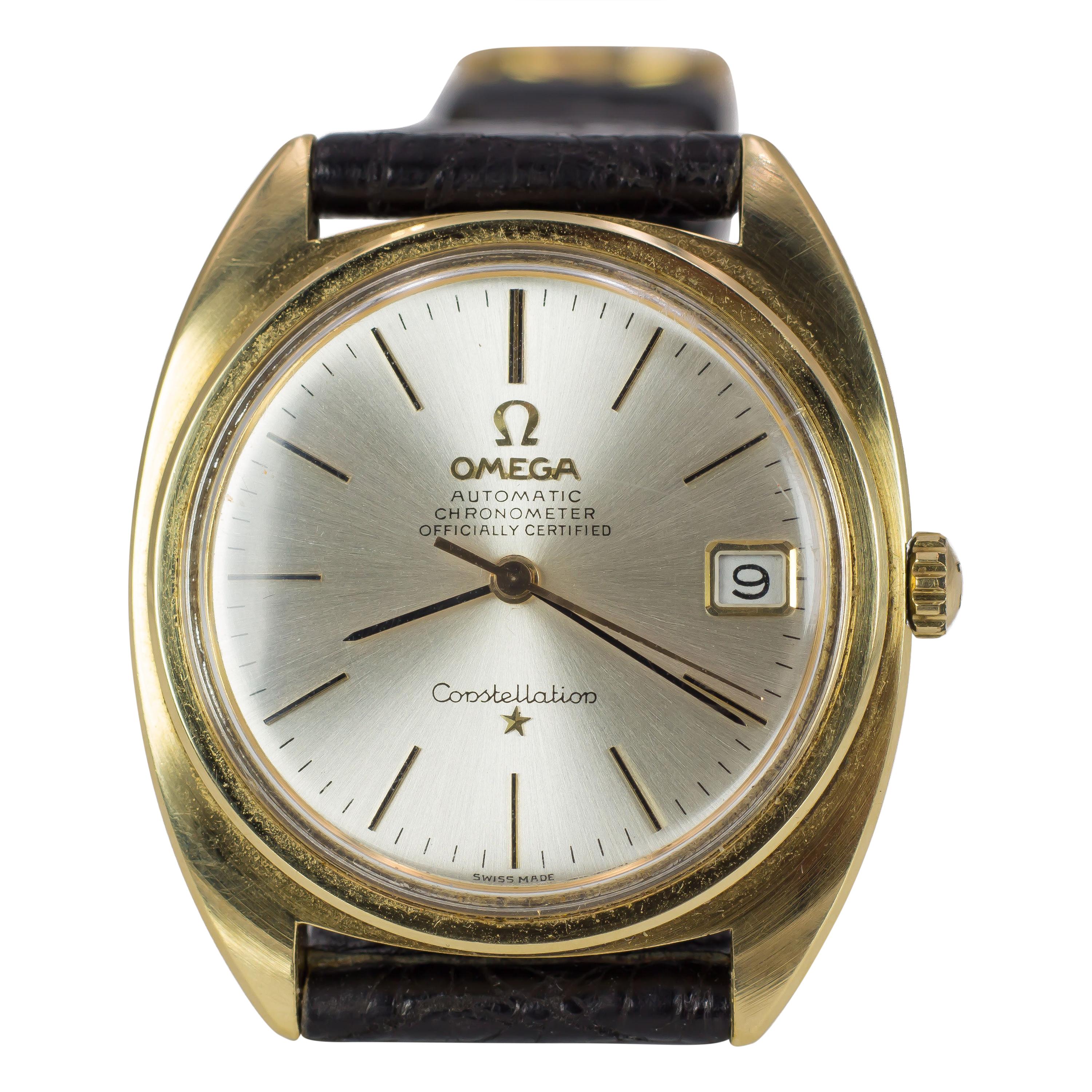 Gold and Steel Constellation Omega Automatic Chronometer Wristwatch, 1960s For Sale