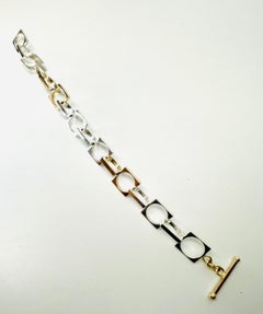 Gold and Sterling Bracelet of Circles in Square Links