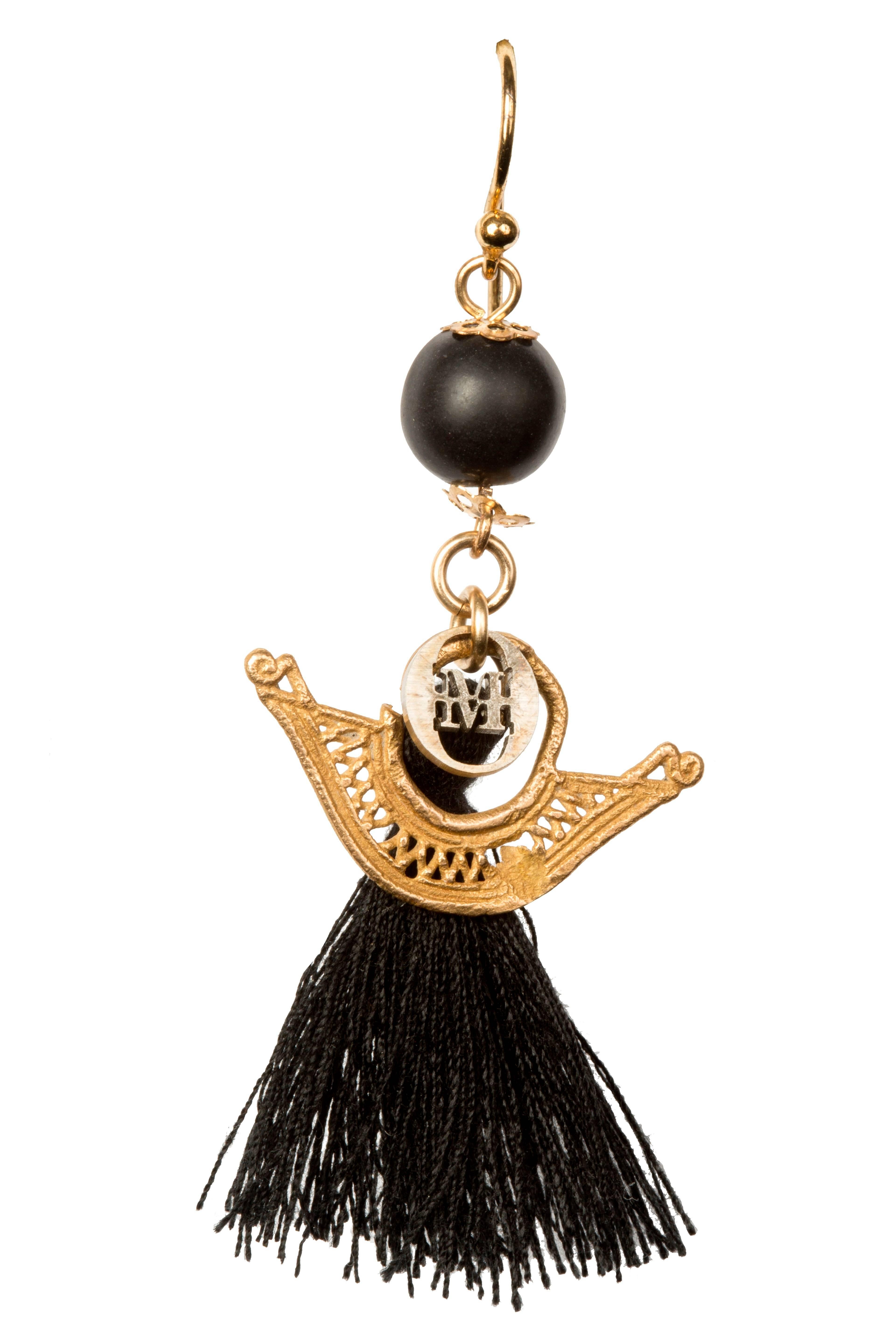 black and gold tassel earrings