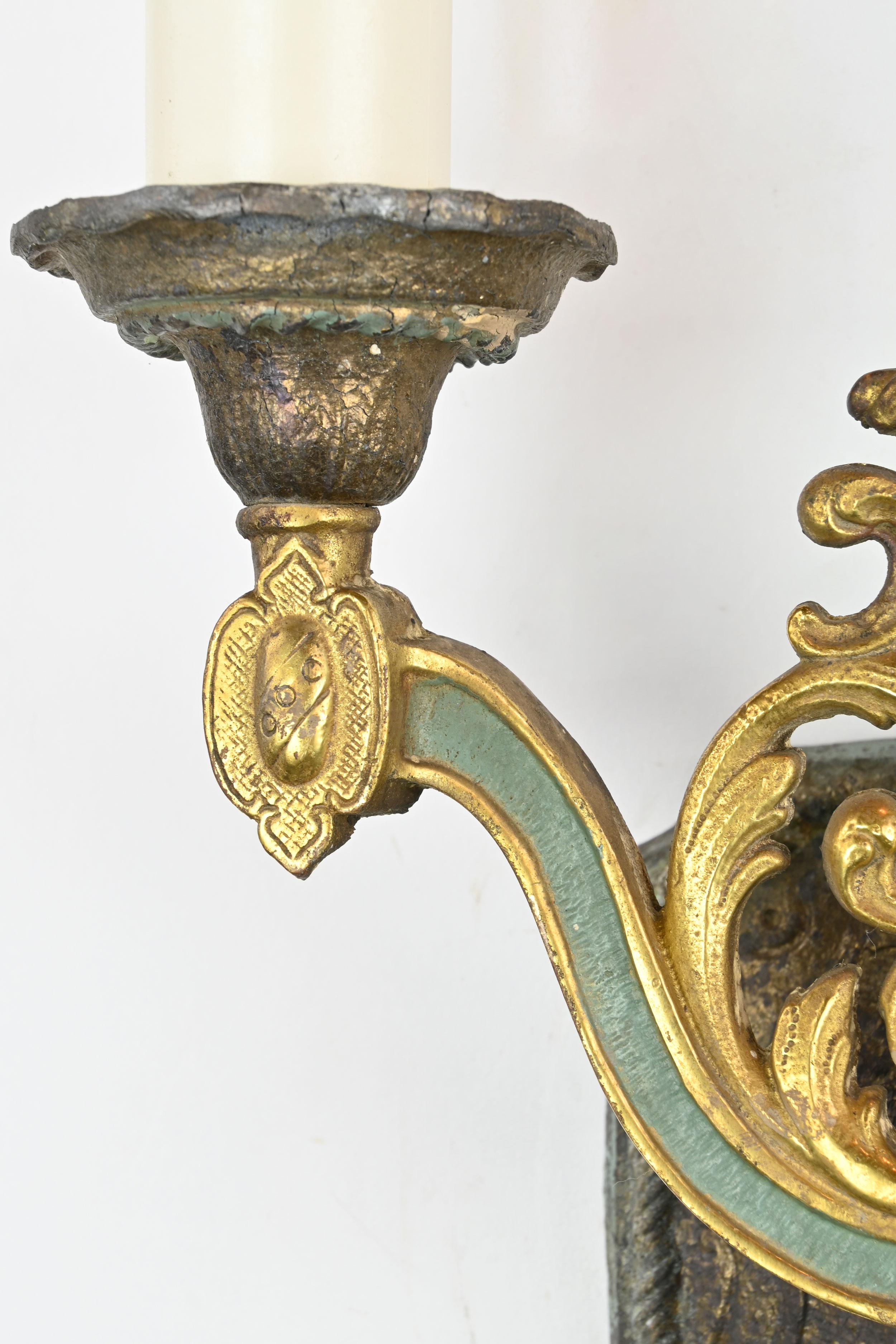 American Gold and Teal Two Candle Brass Sconce