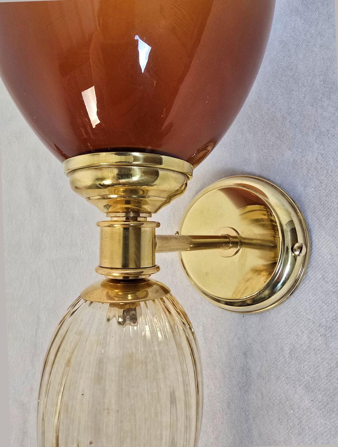 Coppia di appliques in vetro di Murano in oro e terracotta in vendita 1