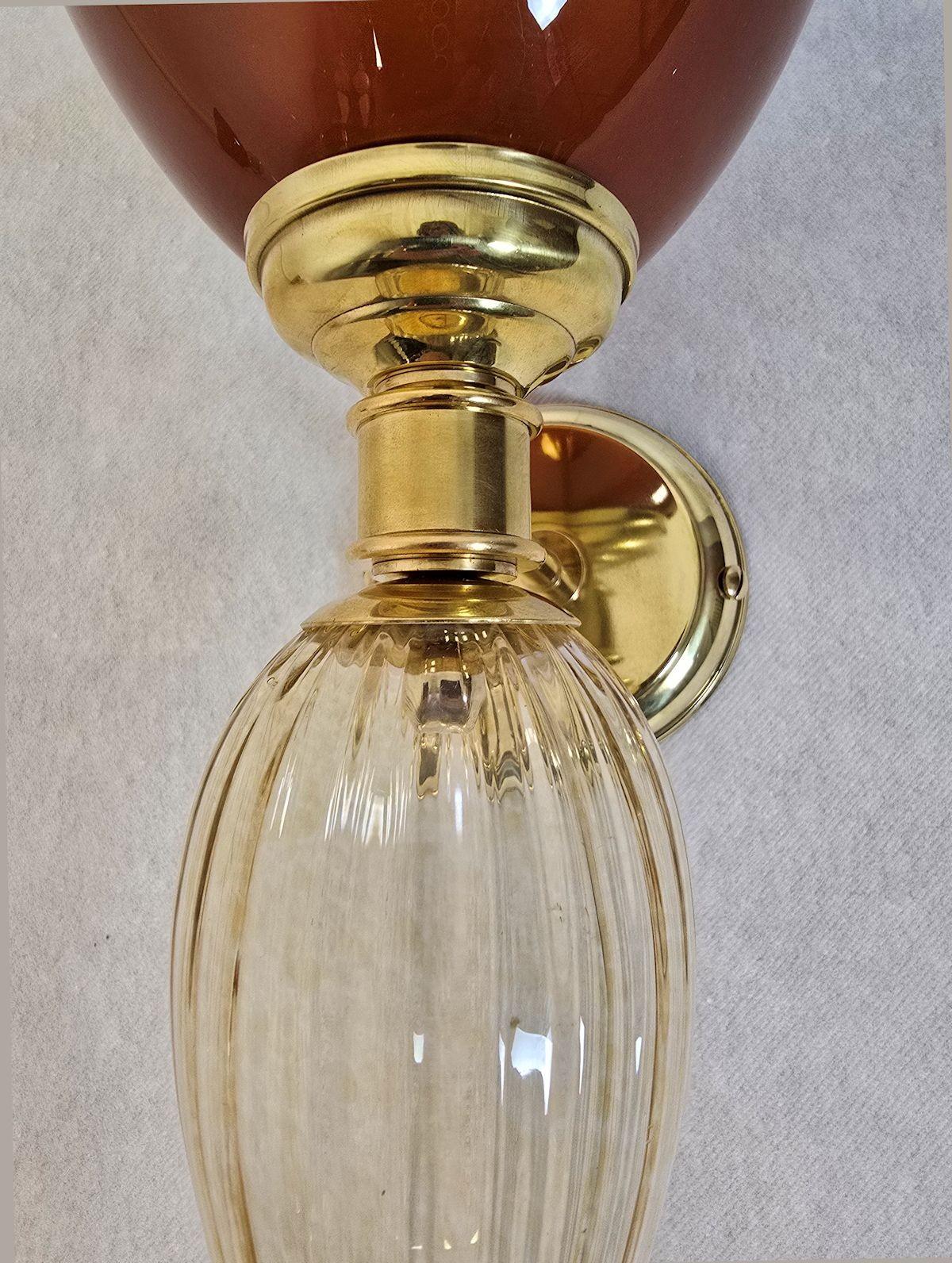 Coppia di appliques in vetro di Murano in oro e terracotta in vendita 2