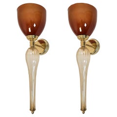 Gold and Terracotta Murano glass pair of sconces