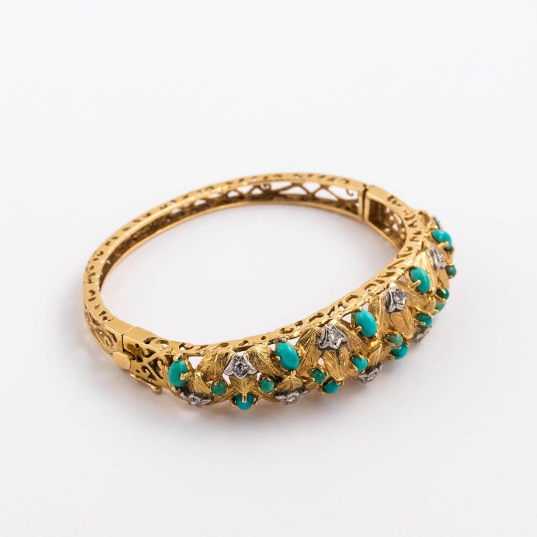 Gold and Turquoise Cuff Bracelet at 1stdibs