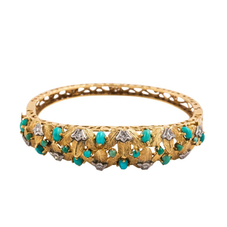 Gold and Turquoise Cuff Bracelet at 1stDibs