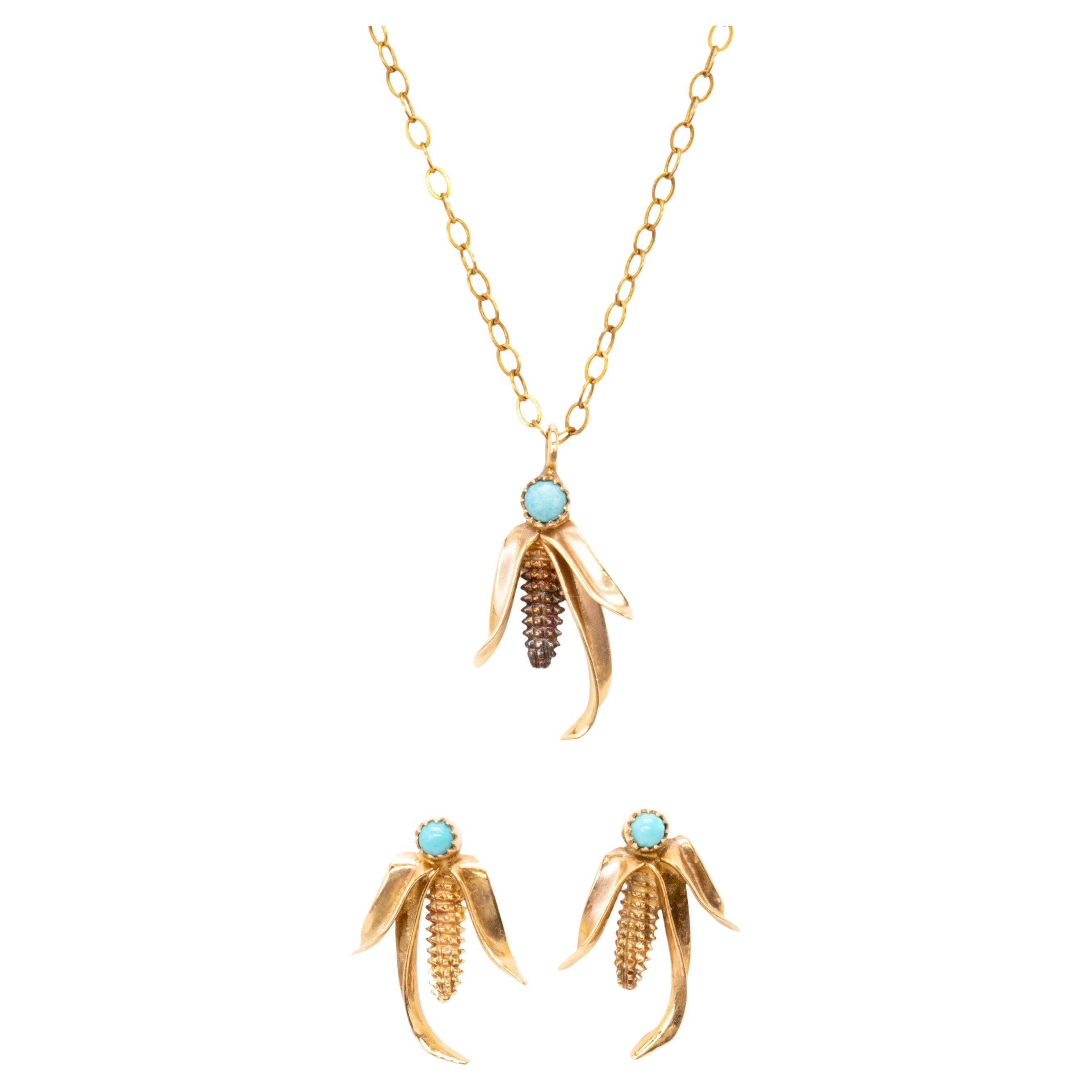 Gold and Turquoise Necklace and Earring Set