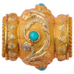 Antique Gold and Turquoise Pendant Bead