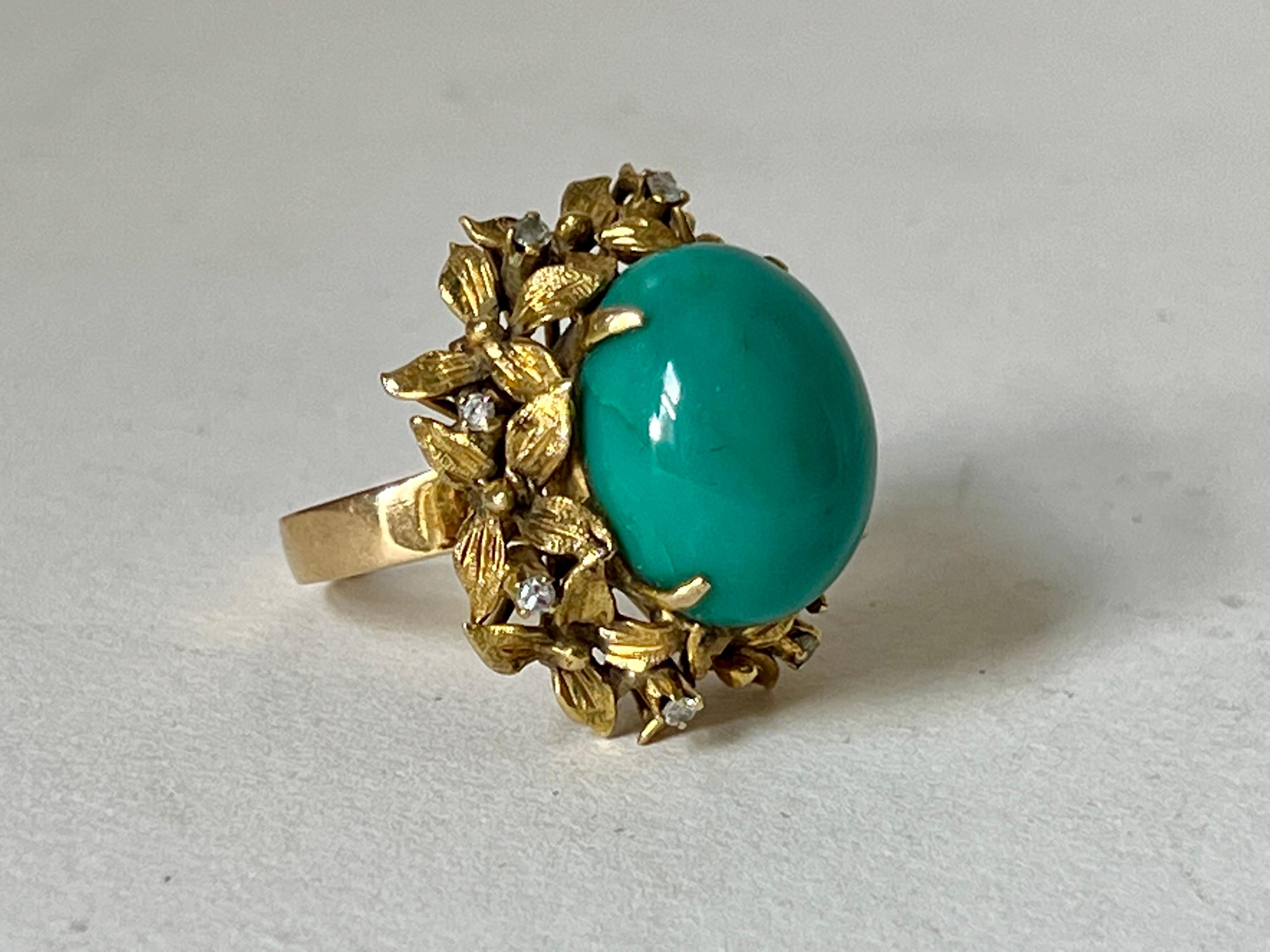Hollywood Regency Gold and Turquoise Ring For Sale