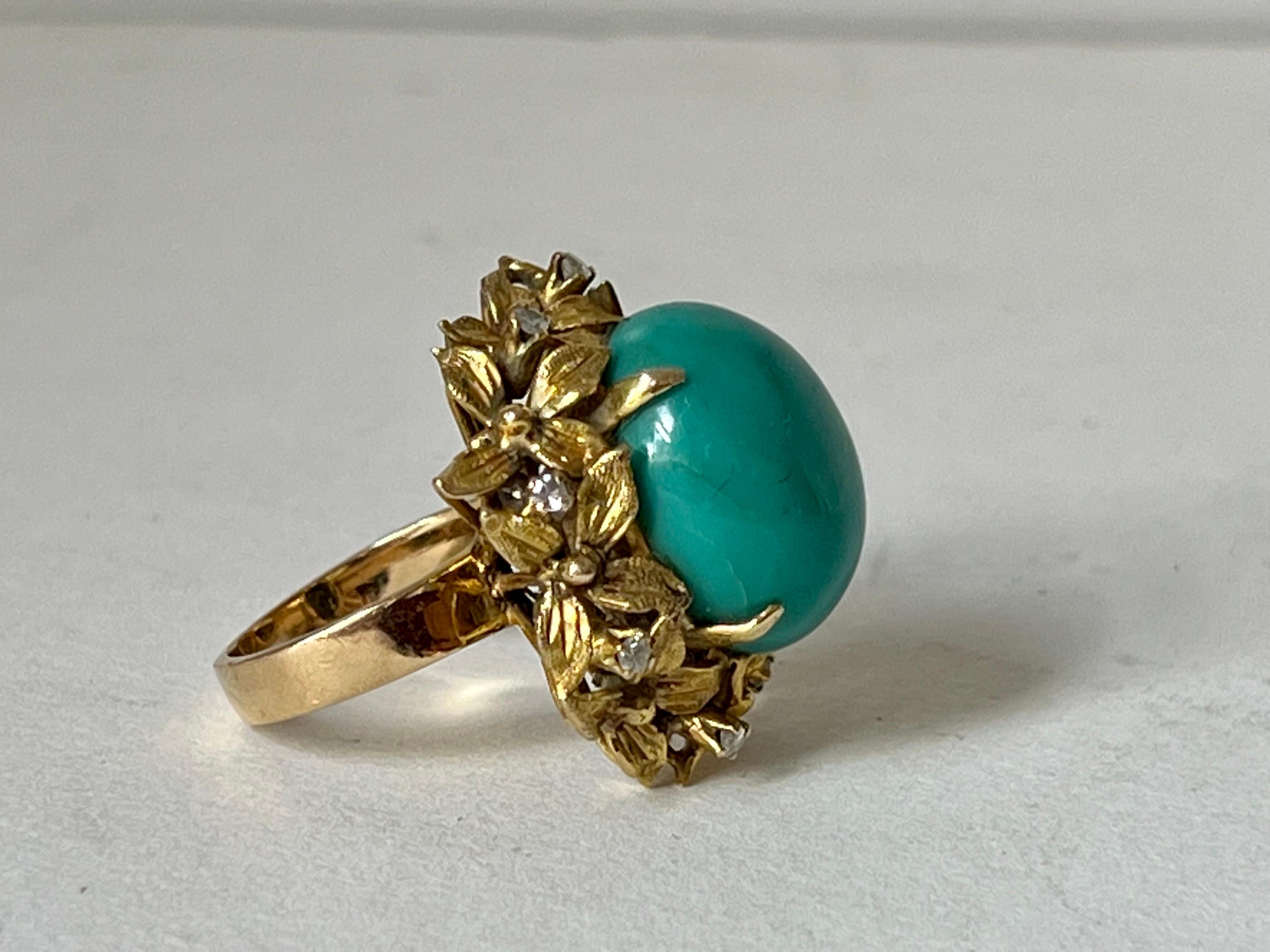 Américain Bague en or et turquoise en vente