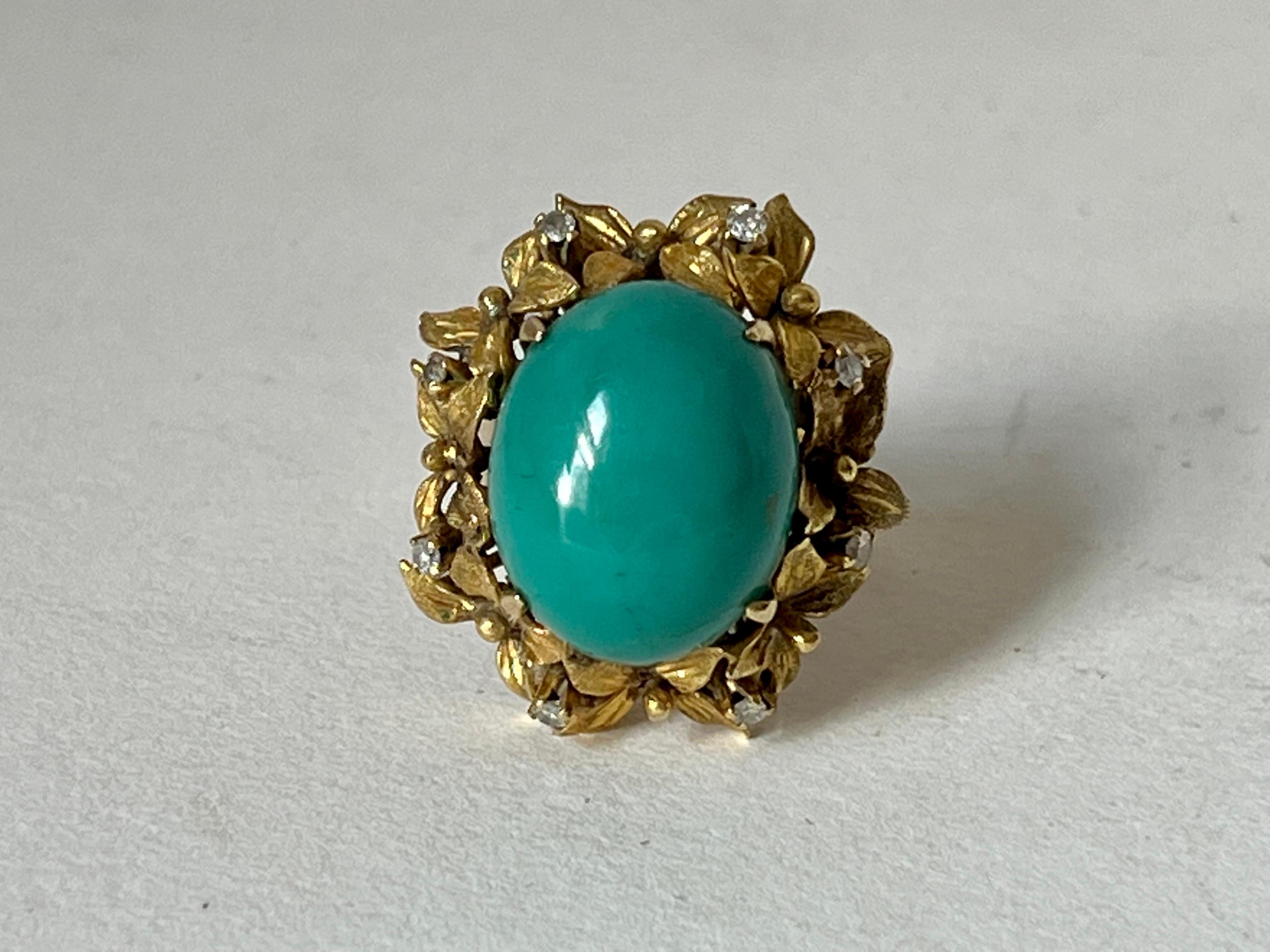 Late 20th Century Gold and Turquoise Ring For Sale