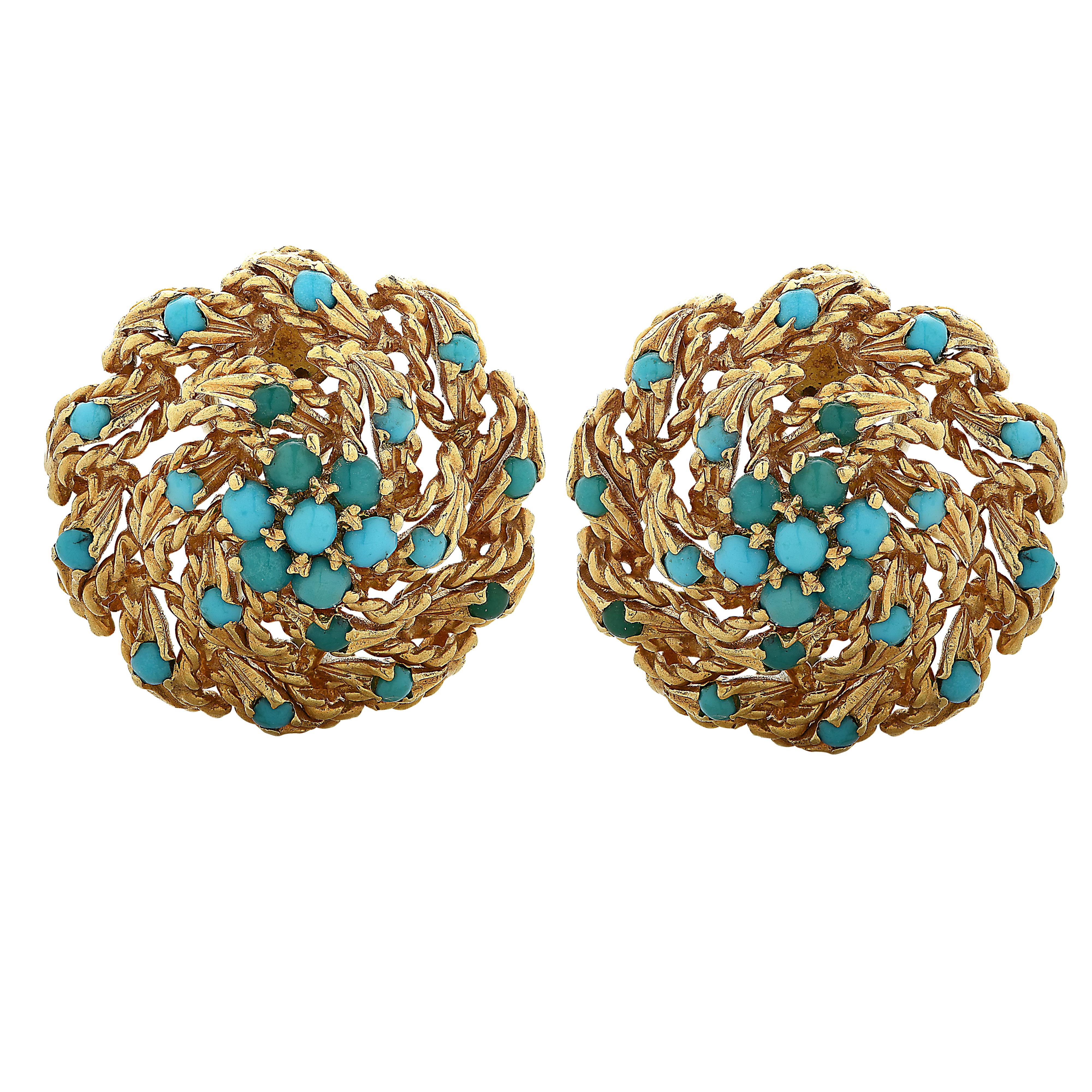 Modern Gold and Turquoise Stud Earrings
