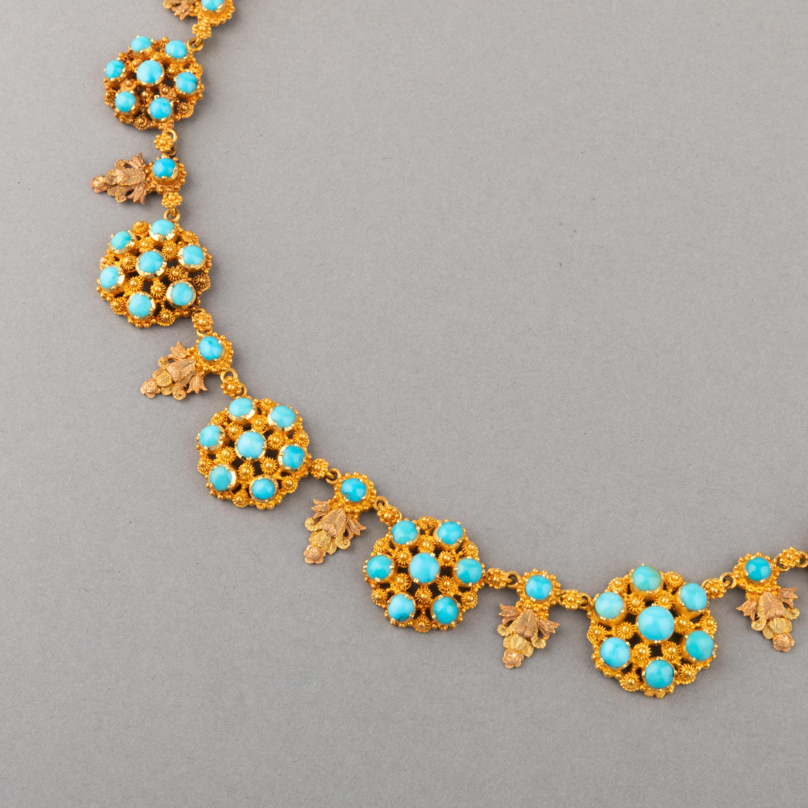 Antike Charles X.-Halskette aus Gold und Türkis, um 1825 im Angebot 4