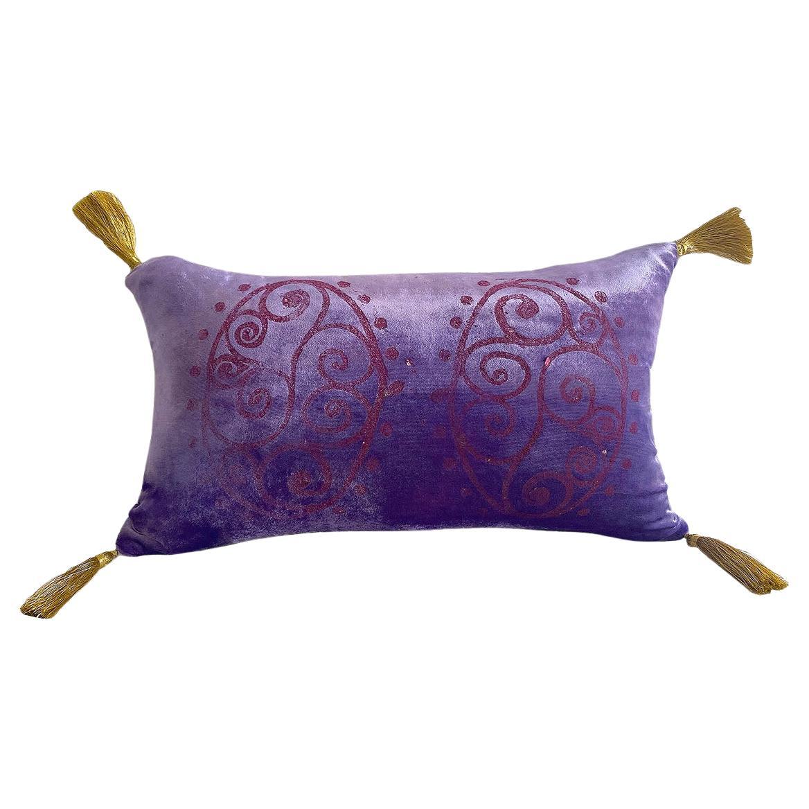 Gold and Violet Rectangular Cushion For Sale