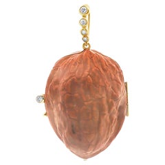 Gold and Walnut Double-Locket Pendant with Diamonds
