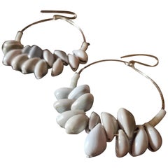 Gold and Warm White Cowrie Shell Hoop Earrings 