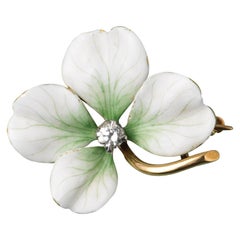 Gold and White Enamel Flower Brooch