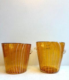 Gold and White Fused Glass Ice Buckets by Venini for Disaronno, Italy