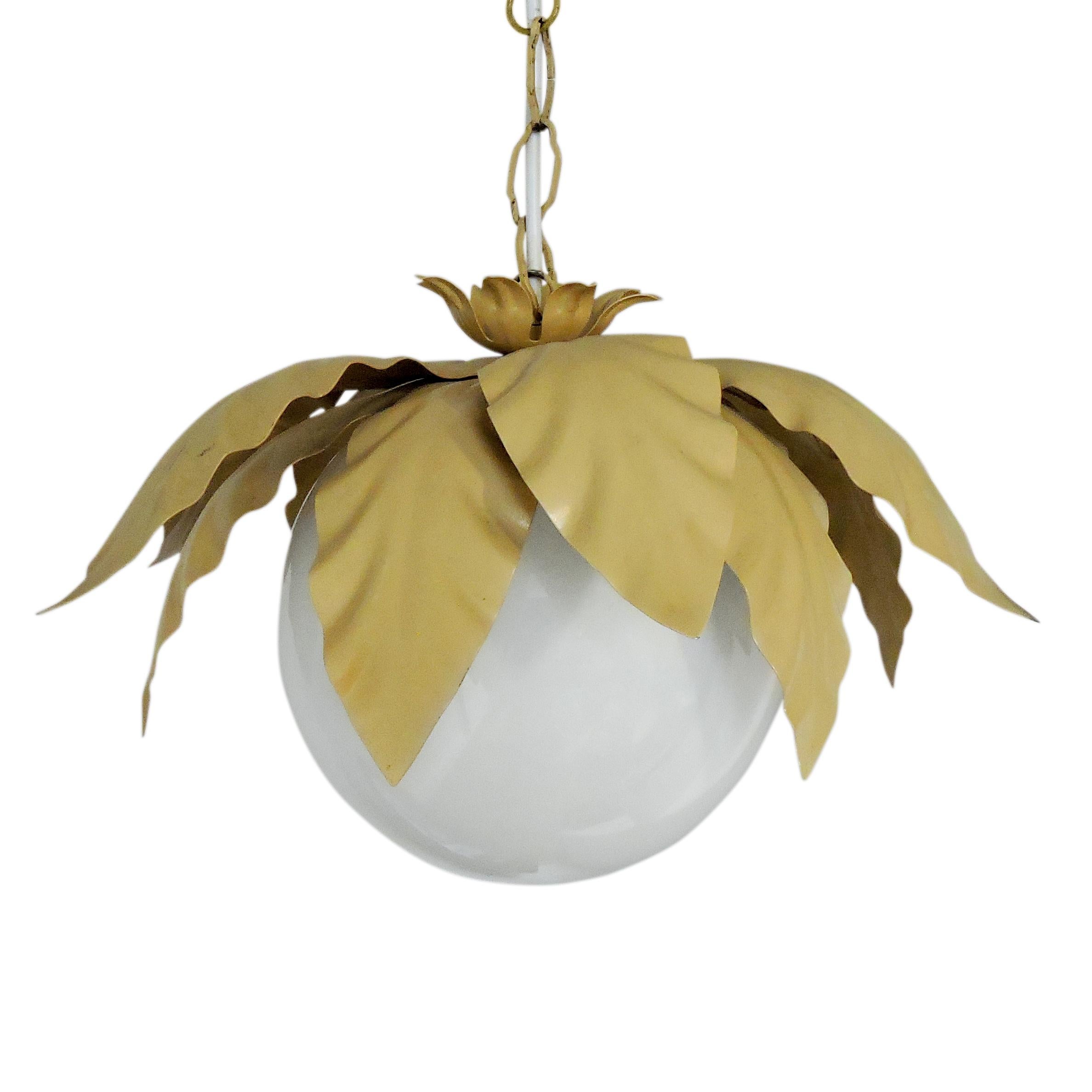 Gold and White Leaf Ceiling Light, 1970s In Good Condition In Chesham, GB