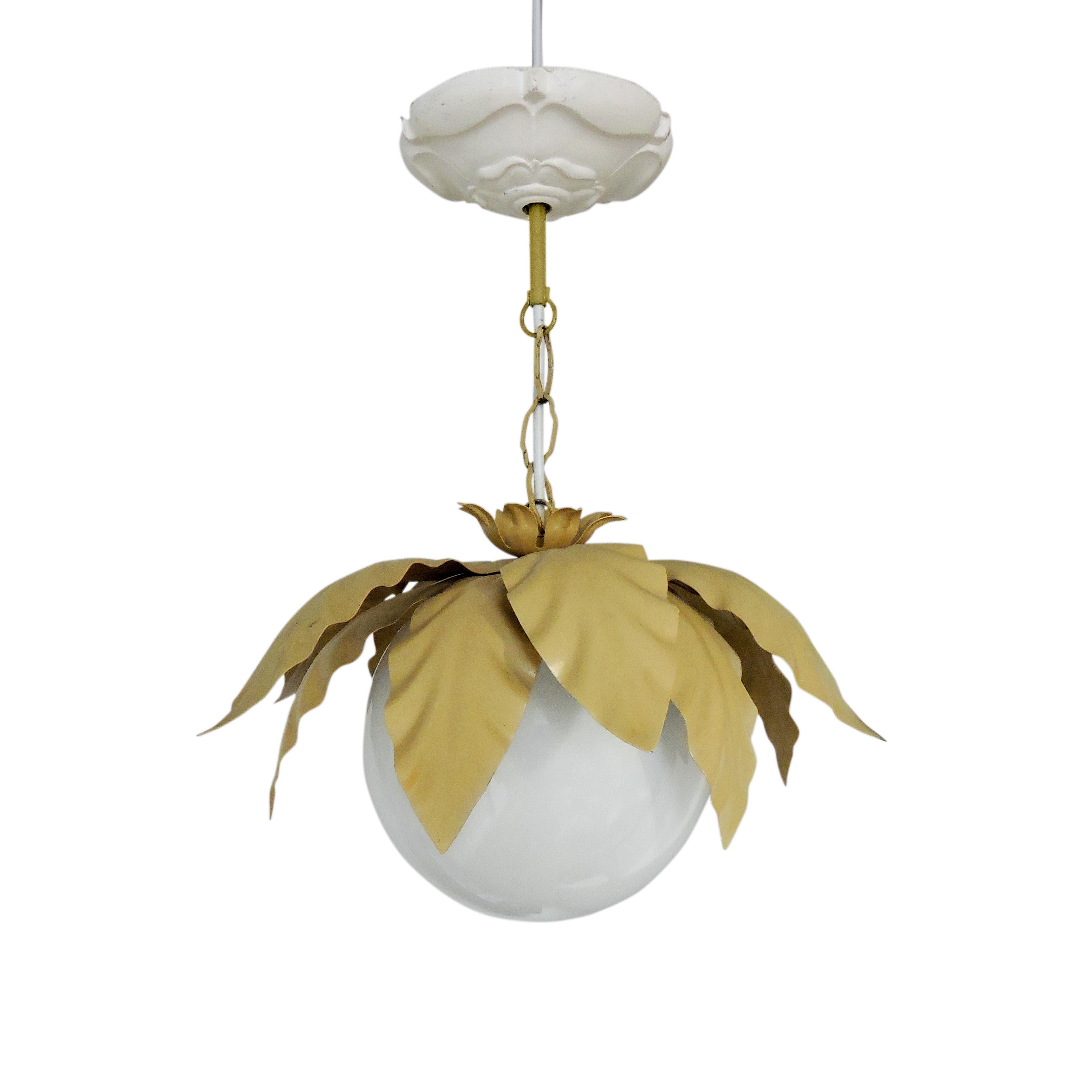 Gold and White Leaf Ceiling Light, 1970s