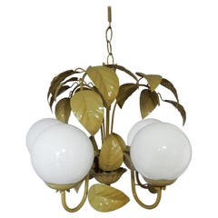 Gold and White Leaf Chandelier Light, 1970s