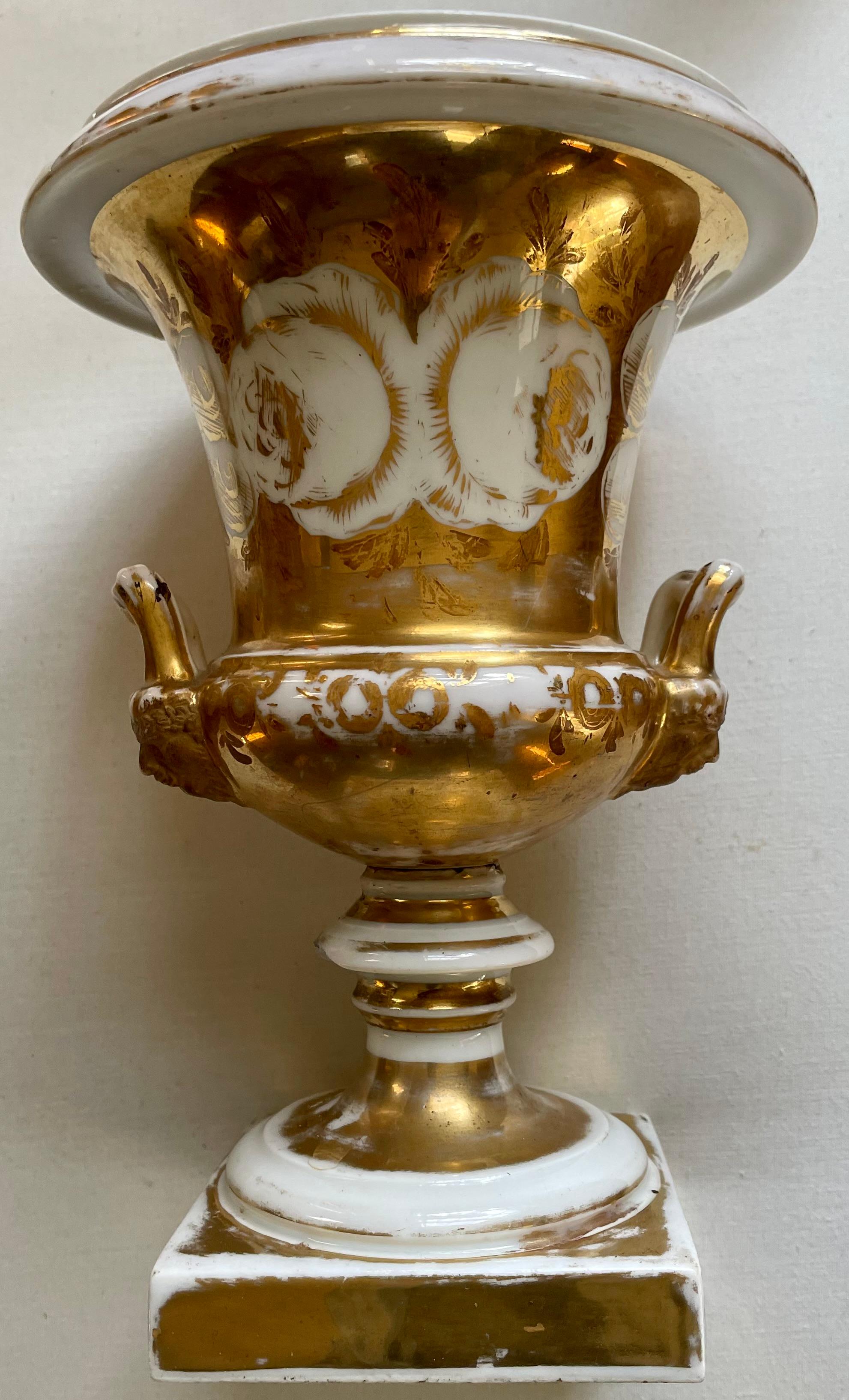 Gilt Gold and White Paris Porcelain Urn For Sale