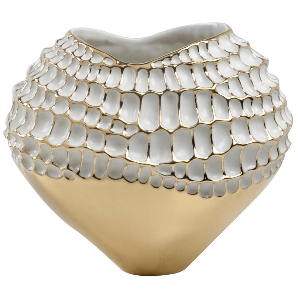 Gold and White Sporos Vase by Fos Ceramiche