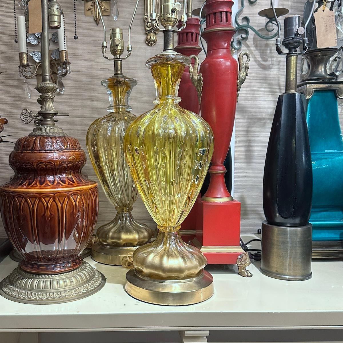 Mid-20th Century Gold and Yellow Murano Glass Table Lamps For Sale
